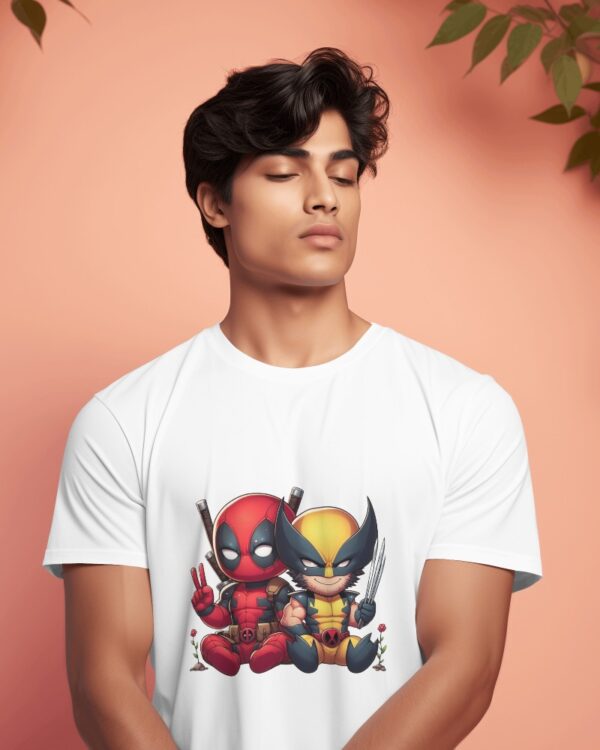 Deadpool Wolverine cartoon printed t-shirt