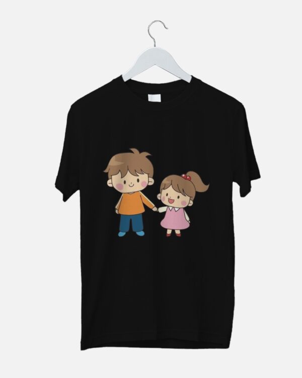 Brother sister cartoon printed t-shirt