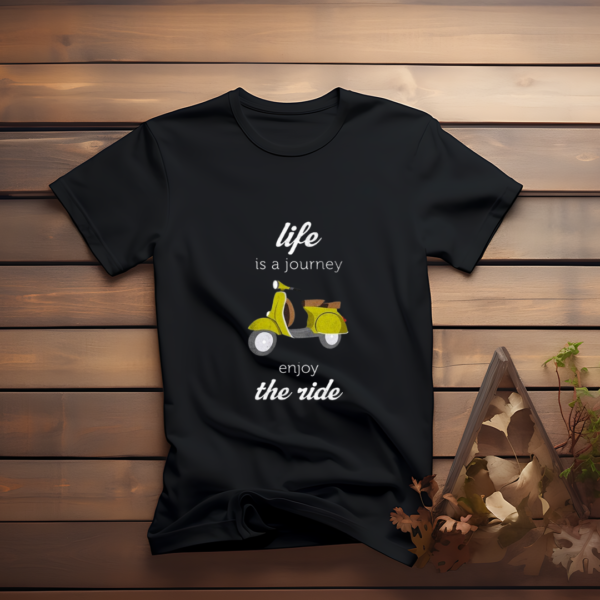 Life is a journey, enjoy the ride typography printed t-shirt